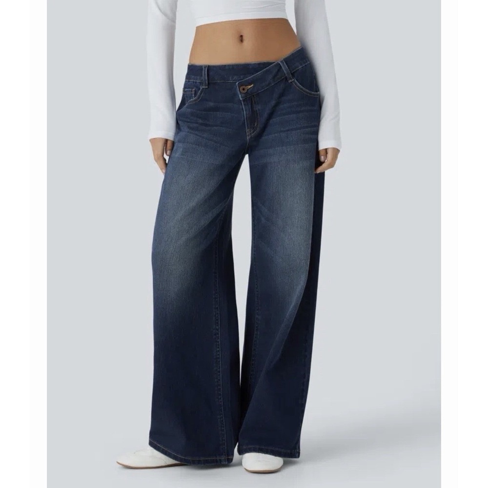 HALARA Flex Asymmetric Low Rise Baggy Wide Leg Jean Size M Soft Comfortable